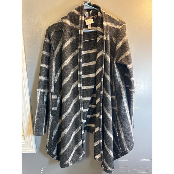 Knox Rose Sweaters - Knox Rose Gray Striped Open Front‎ Cardigan Lace Up Sleeve Small
